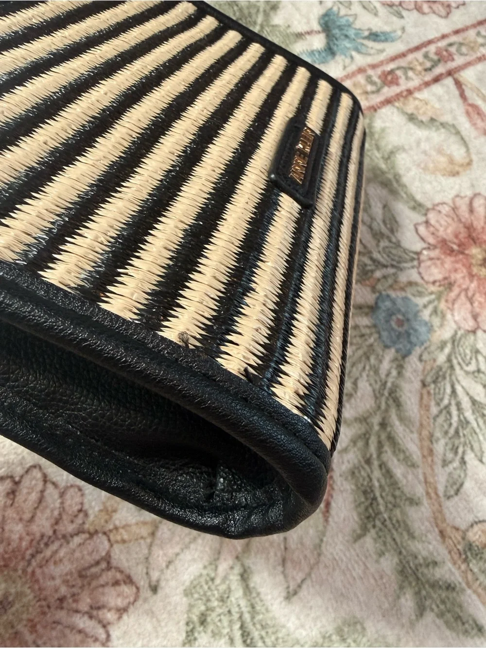 Anne Klein Black & Natural Striped Wristlet